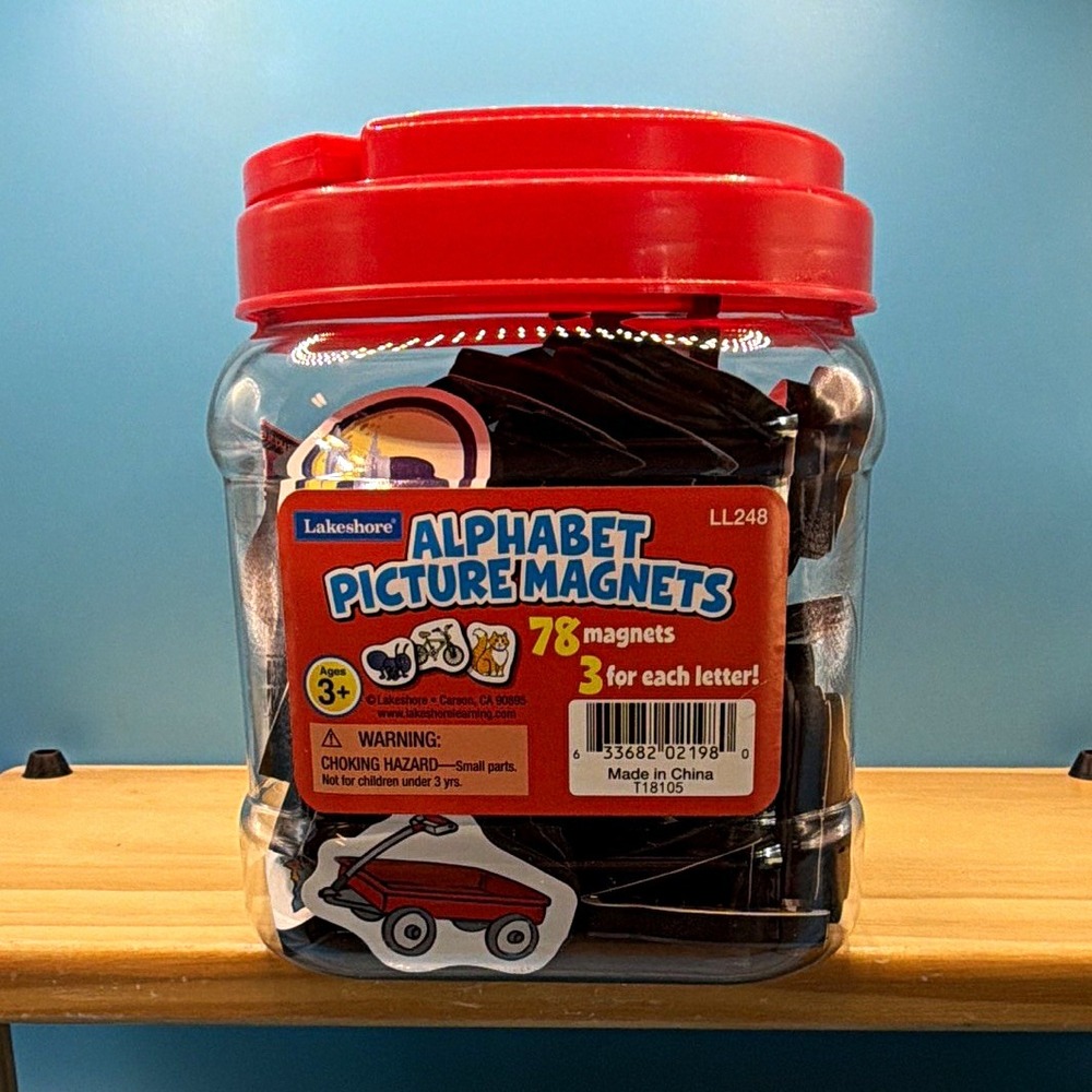 Lakeshore Alphabet Picture Magnets Set 78pc Jar w/ Red Lid LL248